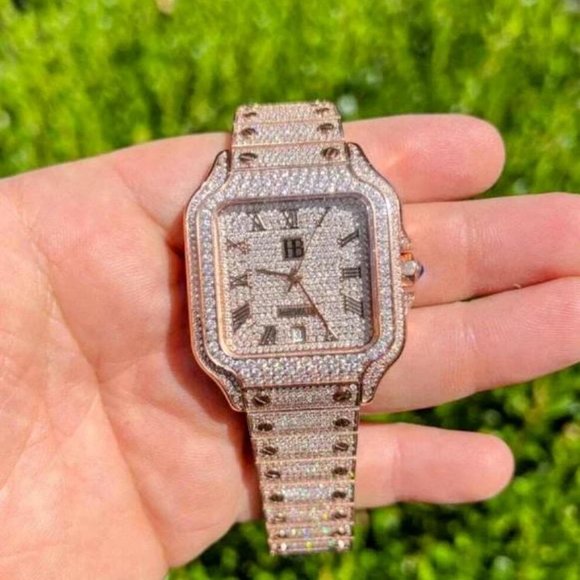 MOISSANITE Watch Iced Hip Hop Rose Gold - Picture 2 of 2